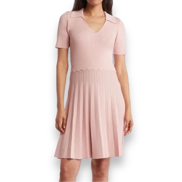 Eliza J Dresses & Skirts - NWT Eliza J Johnny Collar Short Sleeve Fit & Flare Dress, Pink, Medium